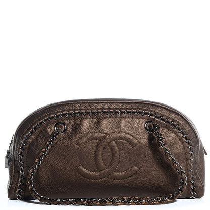 Chanel Deerskin Luxe Ligne Medium Bowler Tote Metallic Khaki 1 of 7