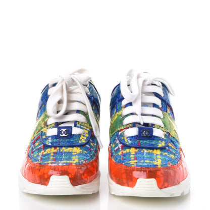 Chanel Tweed Calfskin Tennis Sneakers 35 Red Yellow Blue 2 of 9