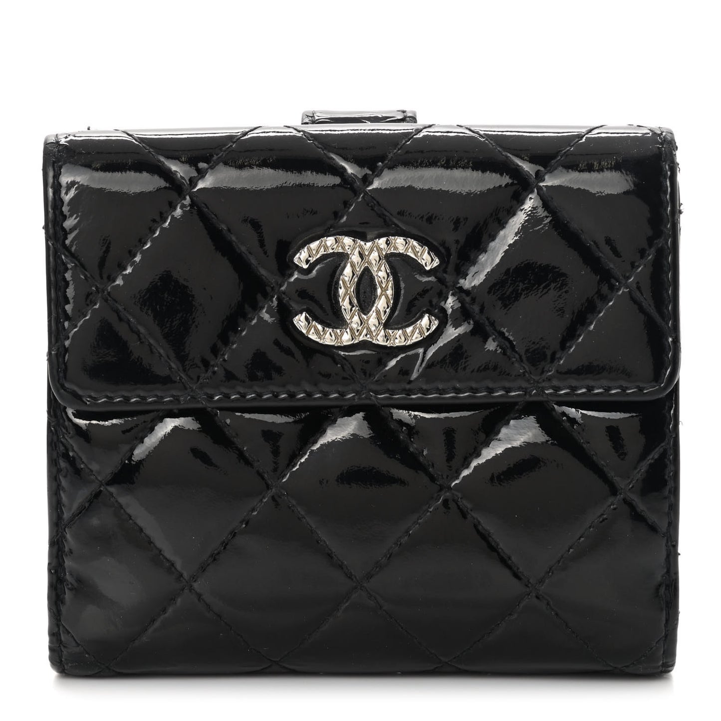 Patent Quilted Brilliant French Flap Wallet Black
