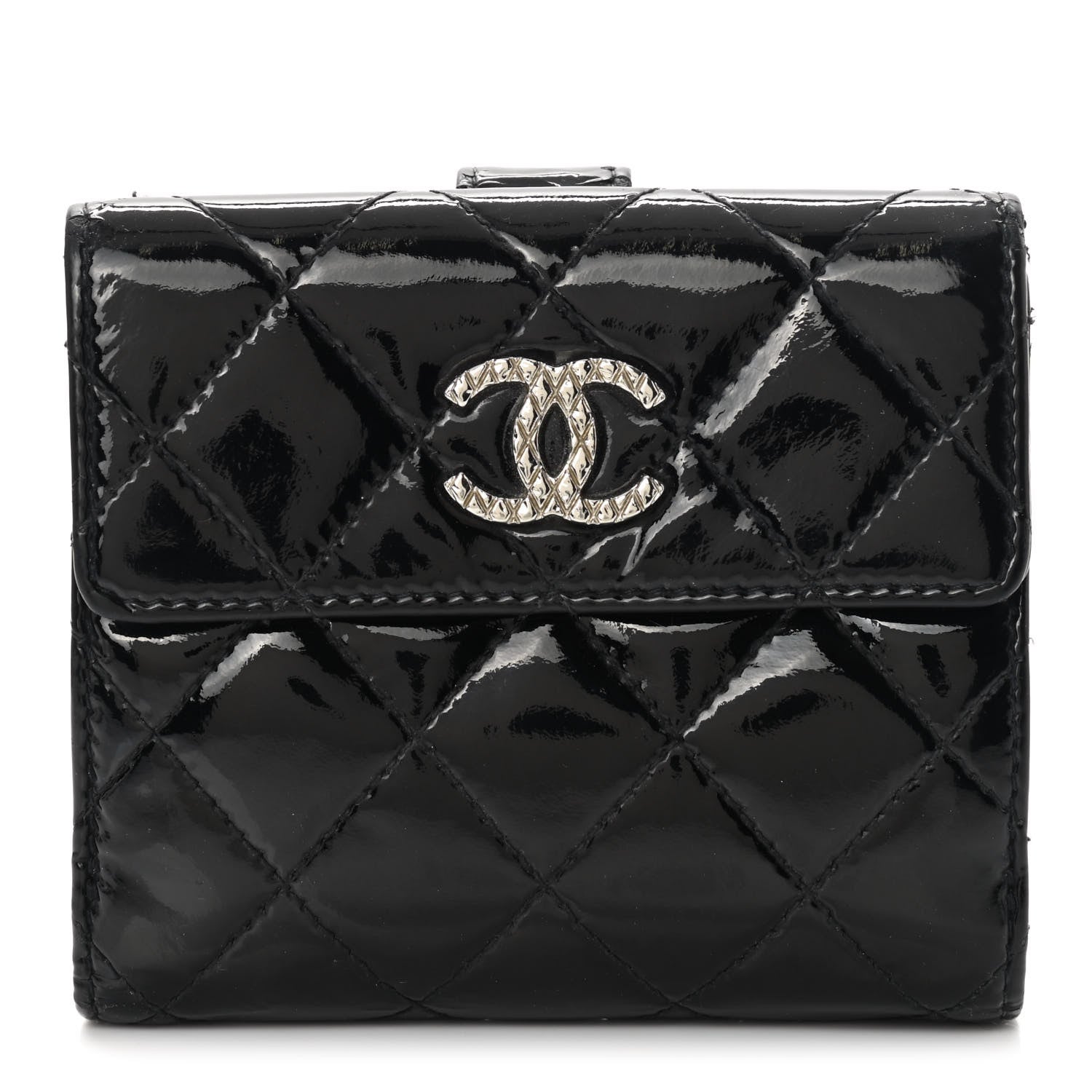 Chanel Patent Quilted Brilliant French Flap Wallet Black 1 of 14
