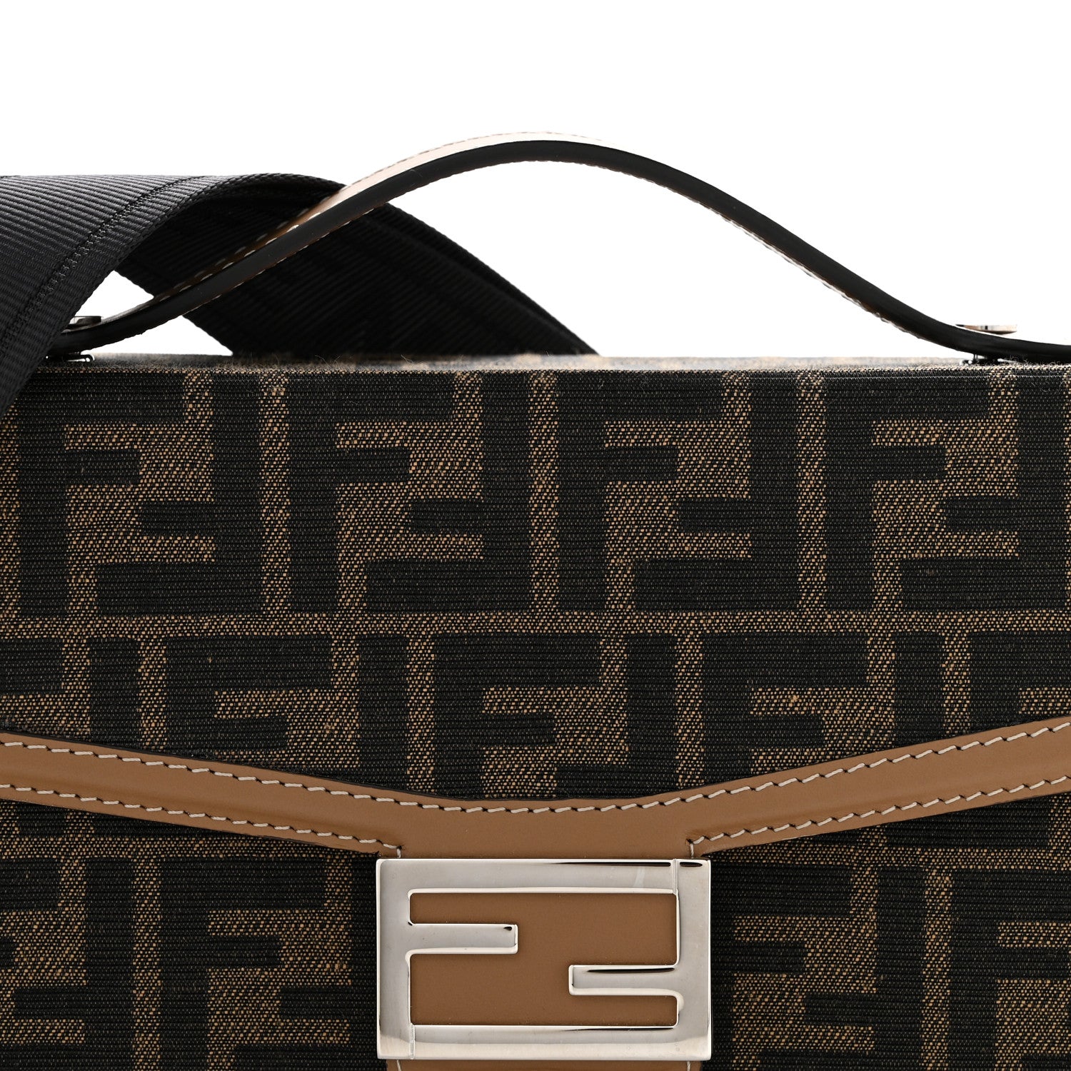 Fendi Recycled Fabric Jacquard Vitello King FF 1974 Baguette Soft Trunk Tobacco Moro Sand 8 of 12