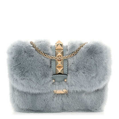 Valentino Garavani Mink Fur Small Glam Lock Rockstud Flap Light Blue 1 of 11