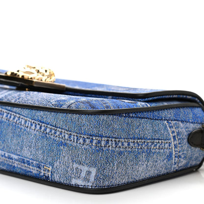 Versace X FENDI Fabric Calfskin Medusa Denim Patchwork Print Baguette Blue Black Gold 6 of 9