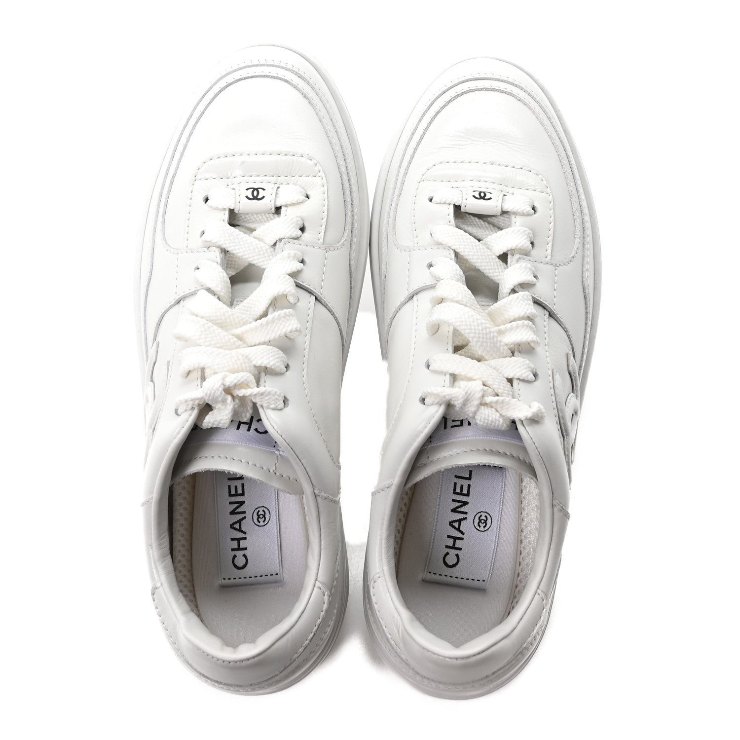 Chanel Calfskin Womens CC Sneakers 37.5 White 2 of 9