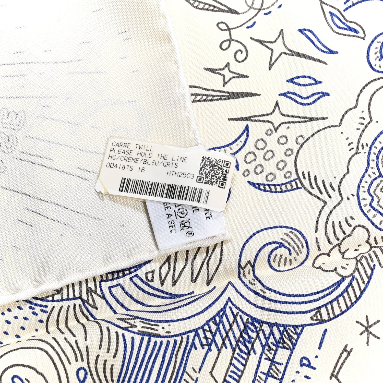 Hermes Silk Please Hold The Line Scarf 90 Creme Bleu Gris 5 of 5