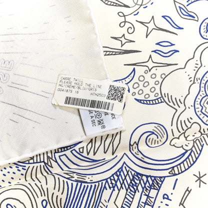 Hermes Silk Please Hold The Line Scarf 90 Creme Bleu Gris 5 of 5