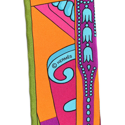 Hermes Silk Balade en Berline Twilly Fuchsia Orange Vert 3 of 4