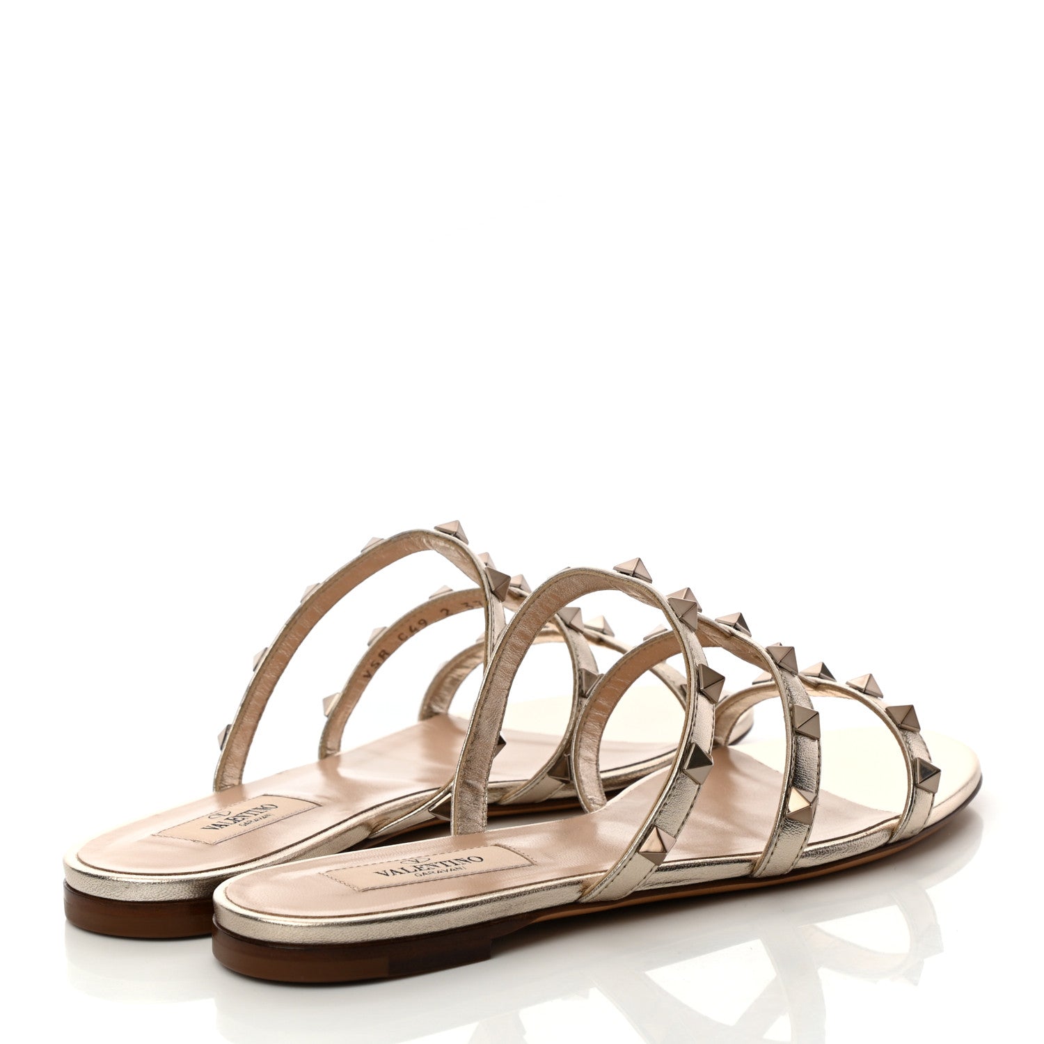 Valentino Garavani Metallic Nappa Rockstud Caged Flat Slide Sandals 37.5 Skin 4 of 8