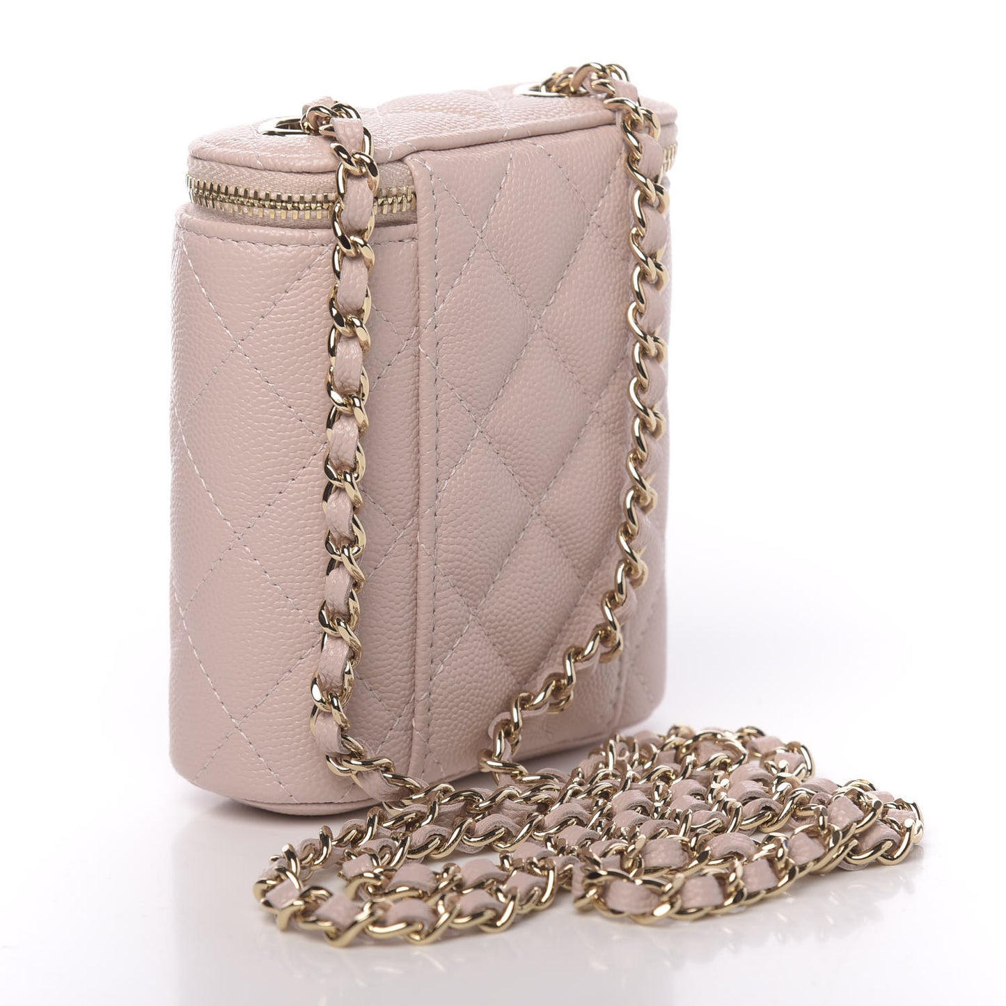 Caviar Quilted Small Vertical Coco Beauty Vanity Case With Chain Light Pink