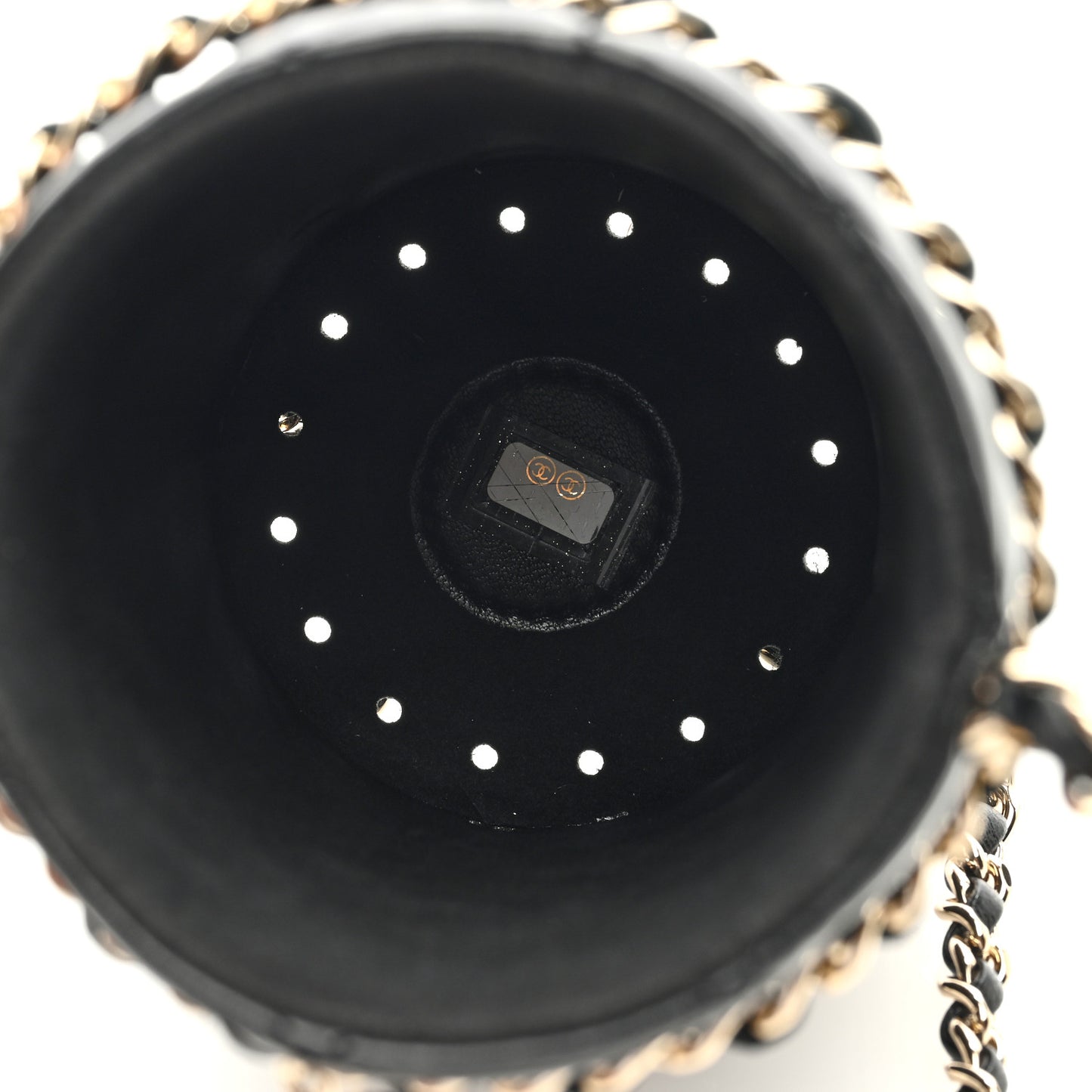 Lambskin Quilted CC To Drink Water Bottle Black Gold