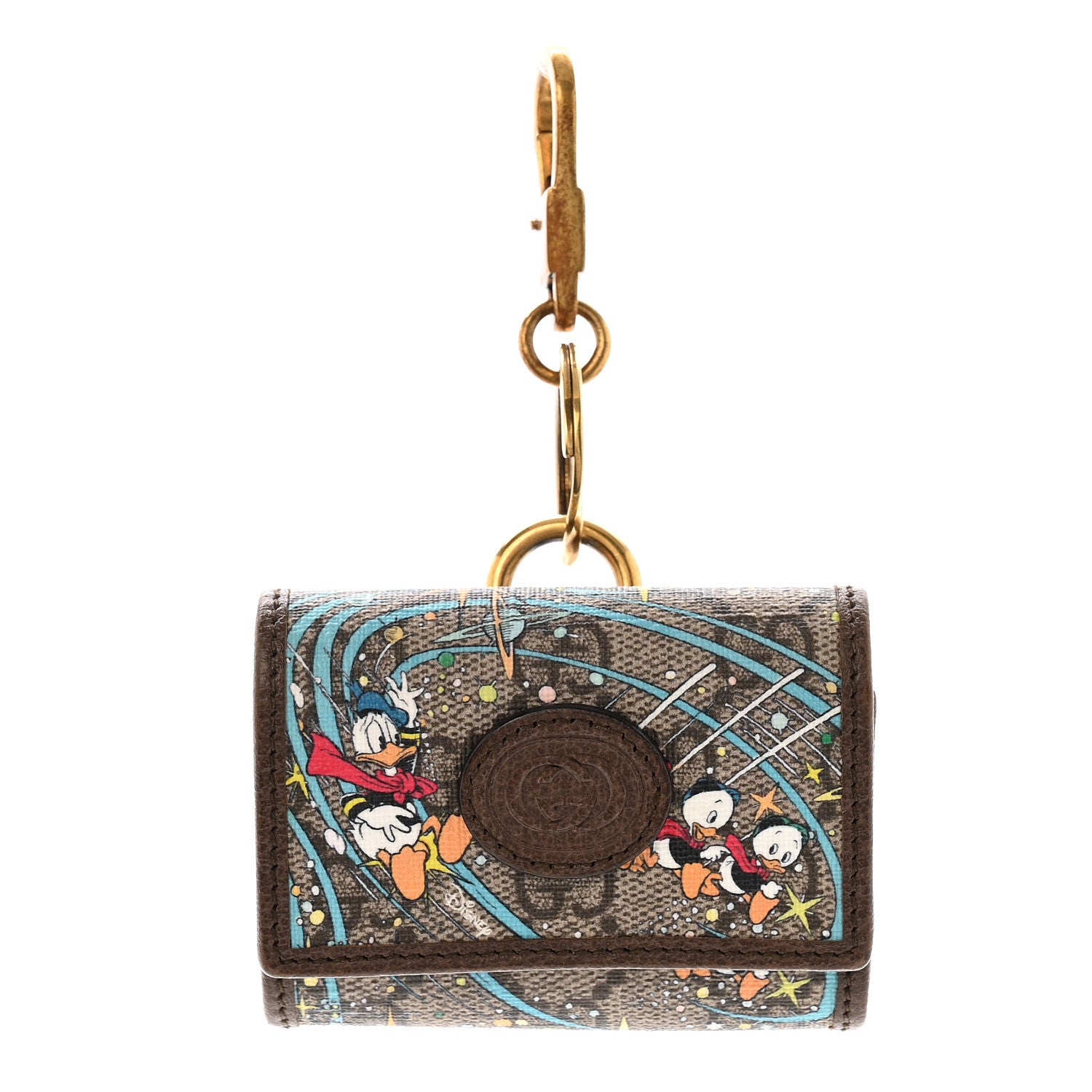 Gucci X DISNEY GG Supreme Monogram Donald Duck Interlocking G Key Pouch Beige Multicolor New Acero 1 of 5