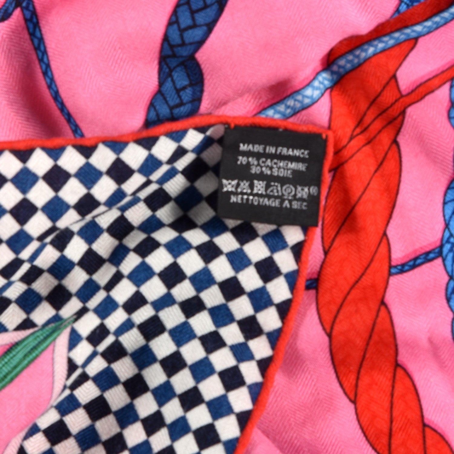 Hermes Silk Cashmere Fouets Et Badines Bandana Shawl 140 Rose Vif Bleu Rouge 4 of 4