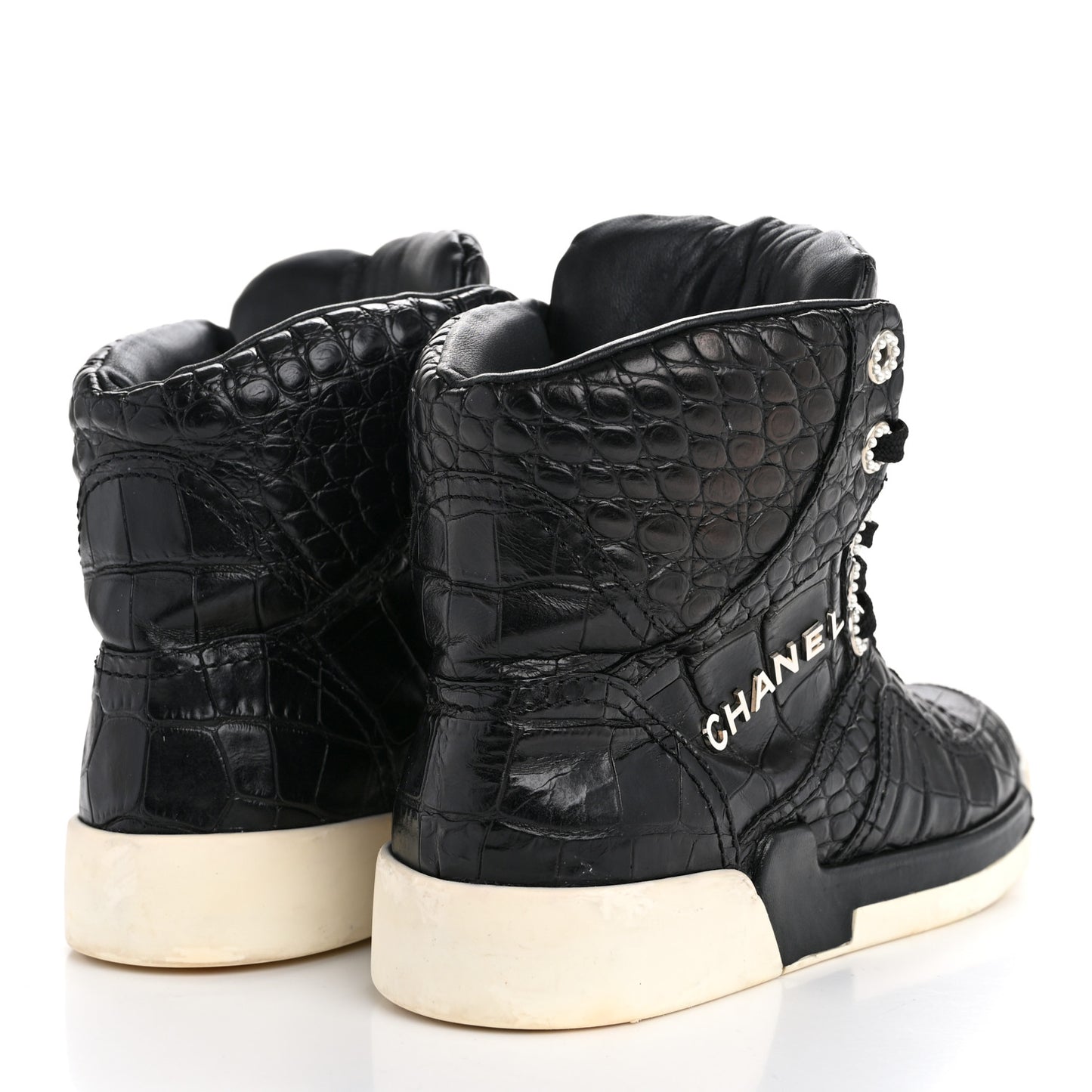 Calfskin Crocodile Embossed Cocodile High Top Sneakers 36.5 Black