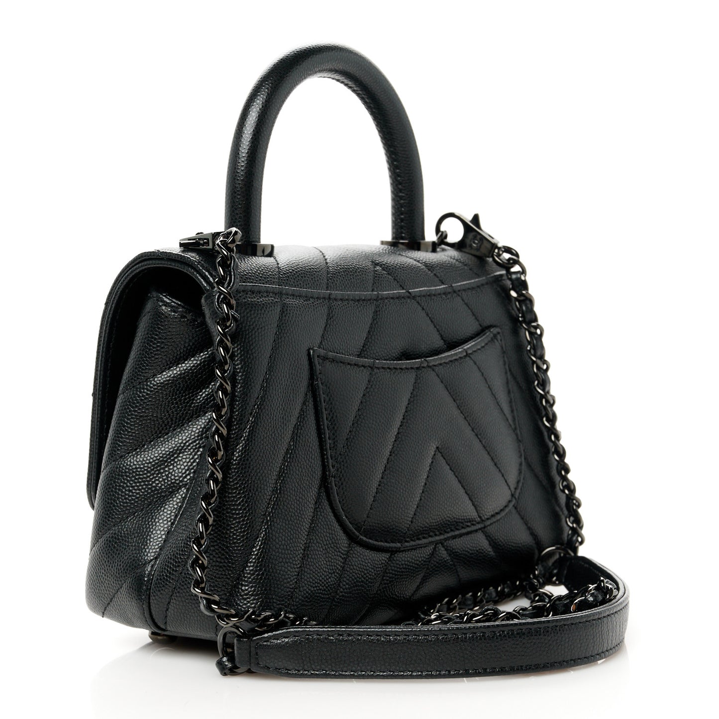 Caviar Chevron Quilted Extra Mini Coco Handle Flap So Black