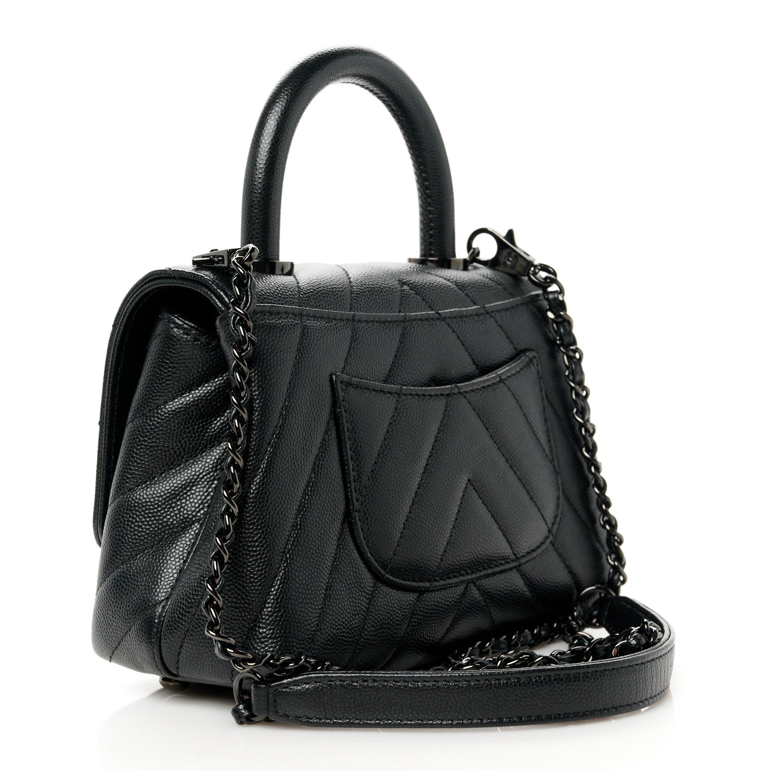 Chanel Caviar Chevron Quilted Extra Mini Coco Handle Flap So Black 3 of 12