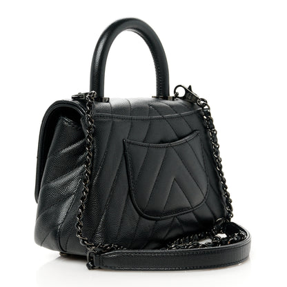 Chanel Caviar Chevron Quilted Extra Mini Coco Handle Flap So Black 3 of 12