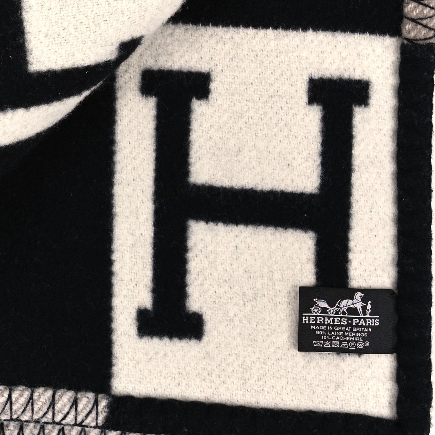 Hermes Wool Cashmere Avalon III Blanket Ecru Black 3 of 3