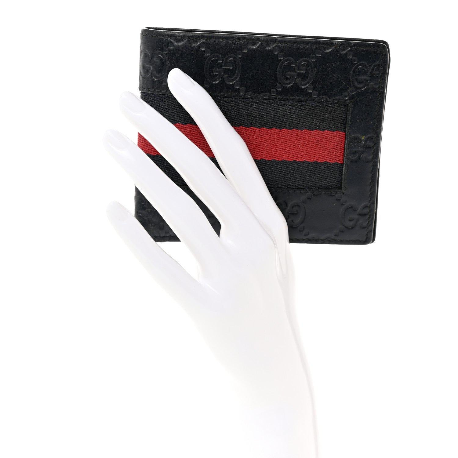 Gucci Guccissima Signature Web New Web Bi-Fold Coin Wallet Black 2 of 12