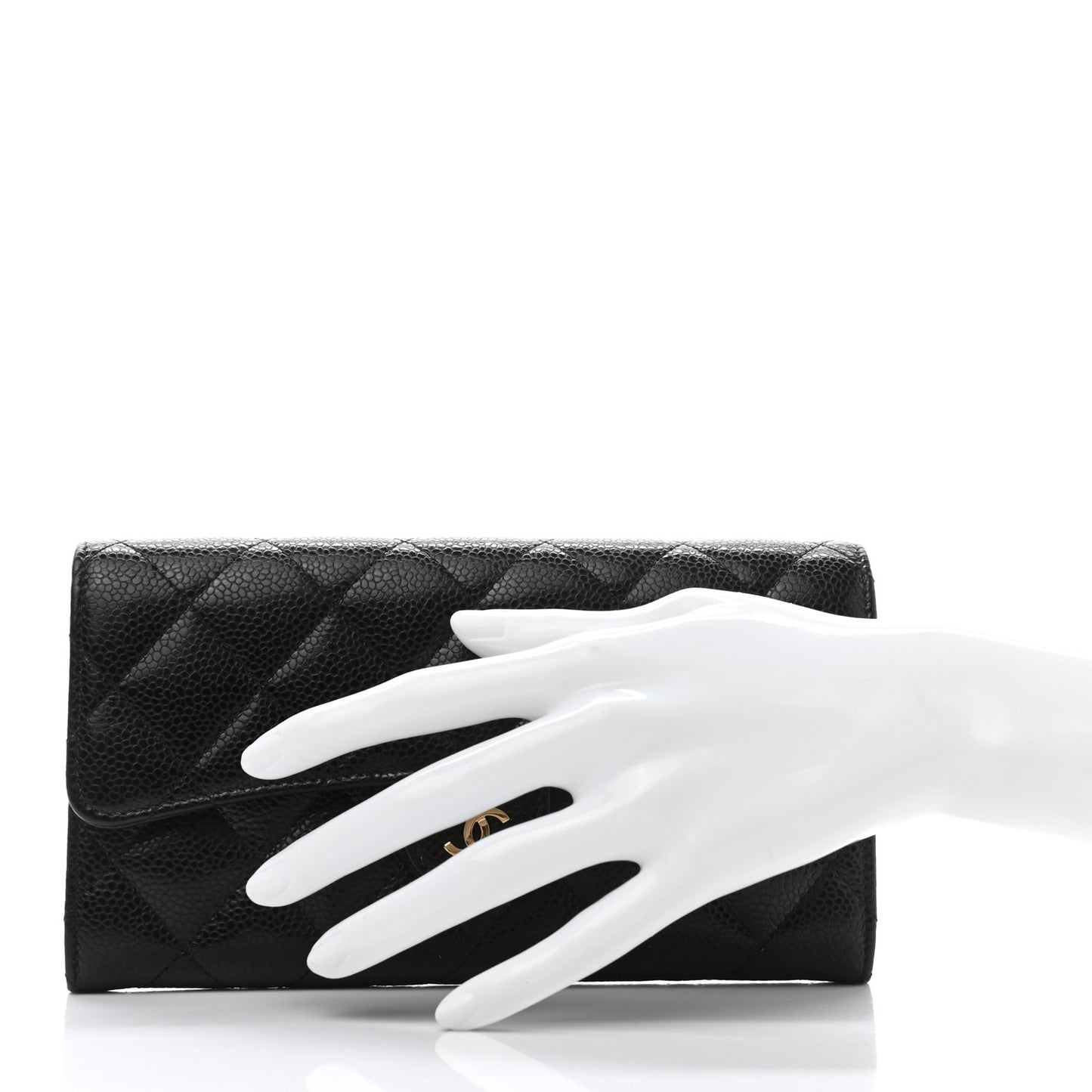 Caviar Quilted Large Gusset Flap Wallet Black