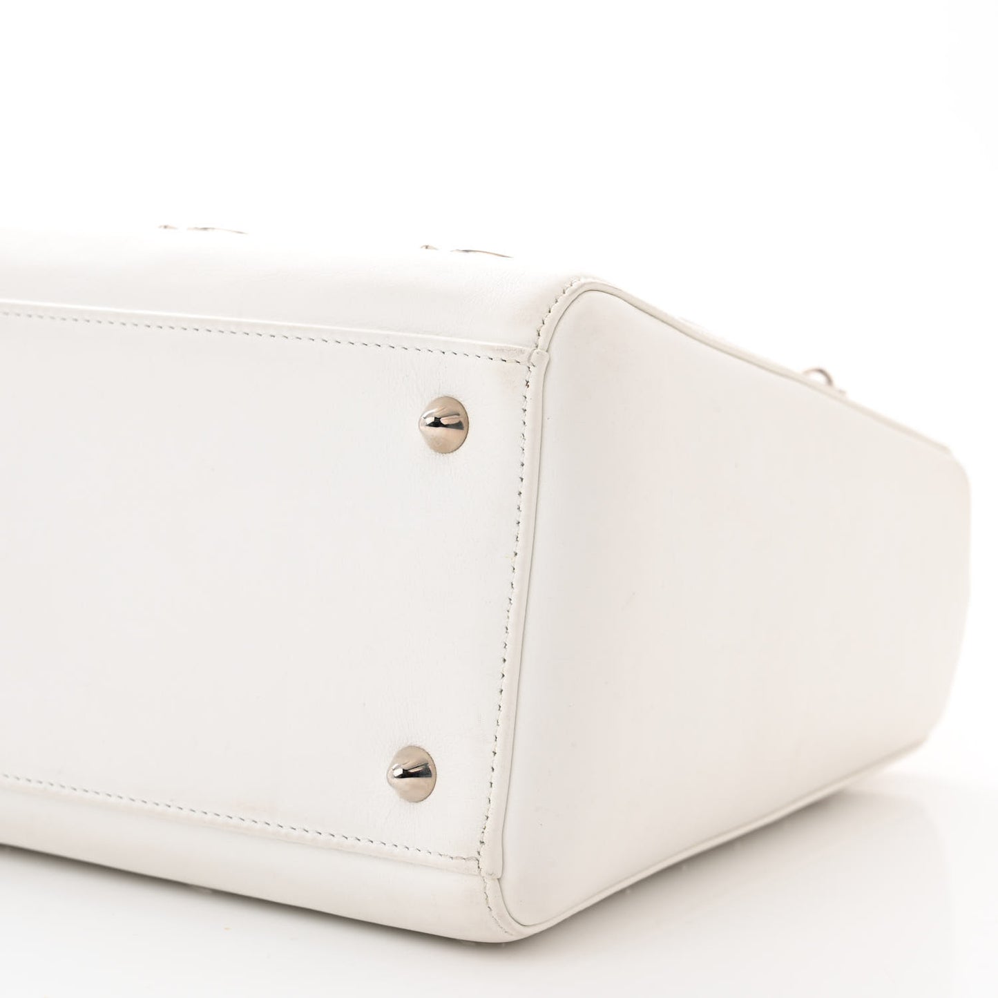 Calfskin Metal Embellished Medium Lady Dior White