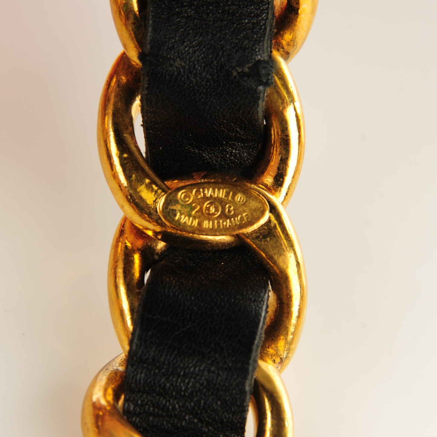 Lambskin CC Medallion Chain Belt Black Gold