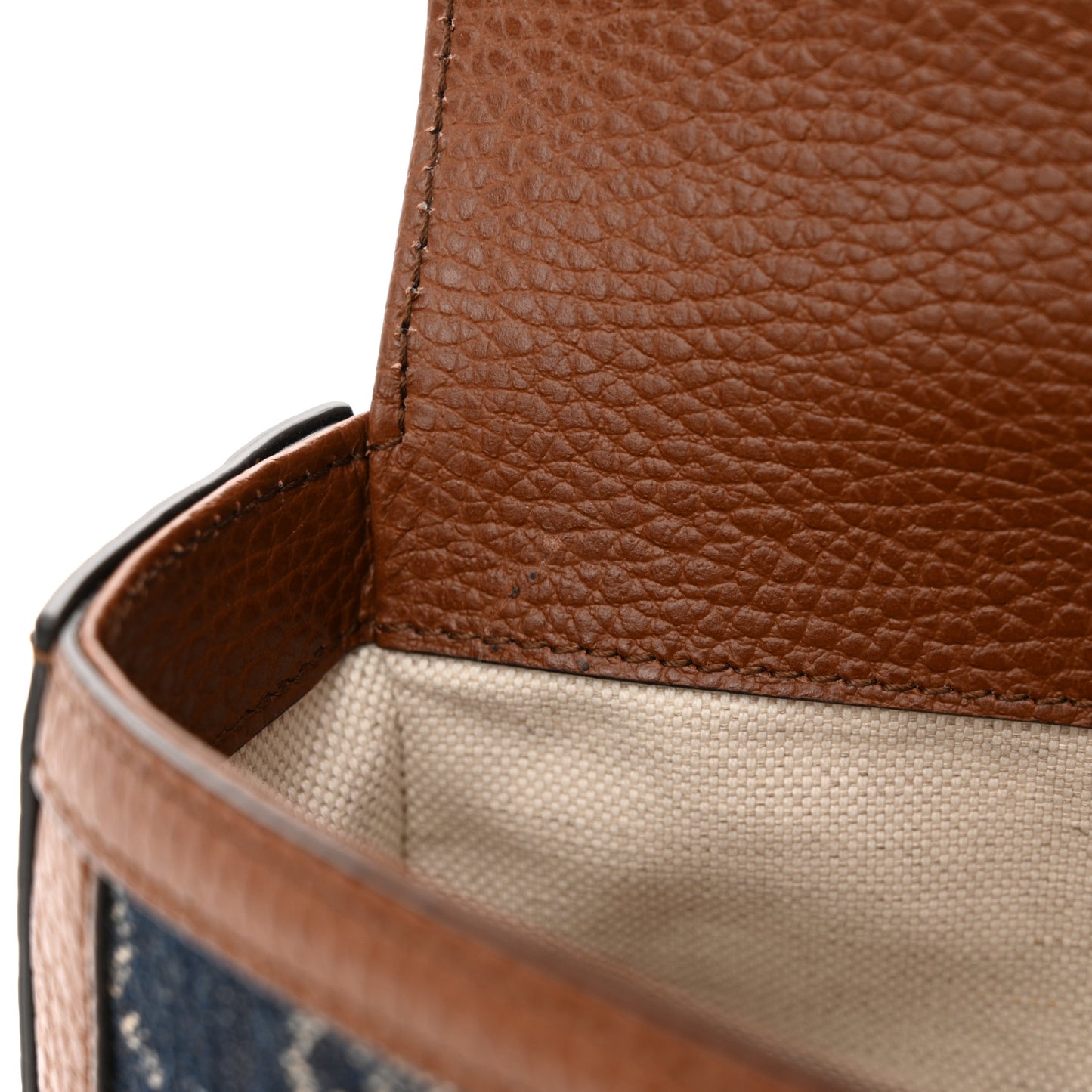 New Denim GG Monogram Dollar Calfskin Web Mini Horsebit 1955 Shoulder Bag Blue Tea Cuir Epilog