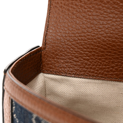 Gucci New Denim GG Monogram Dollar Calfskin Web Mini Horsebit 1955 Shoulder Bag Blue Tea Cuir Epilog 13 of 13