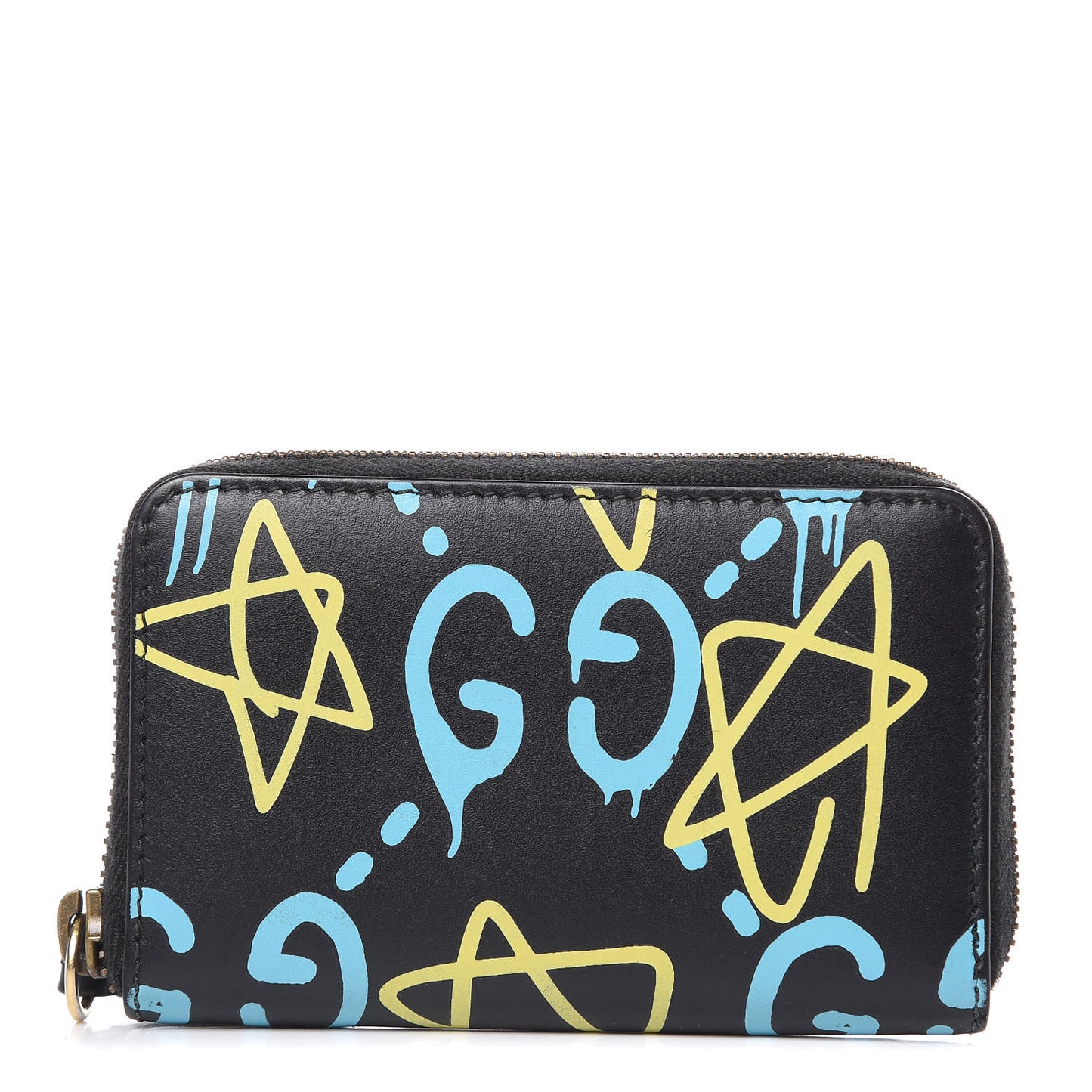 Calfskin GucciGhost Zip Around Card Case Black New Acquamarine