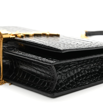 Saint Laurent Calfskin Crocodile Embossed Kate Monogram Tassel Chain Wallet Black 9 of 9