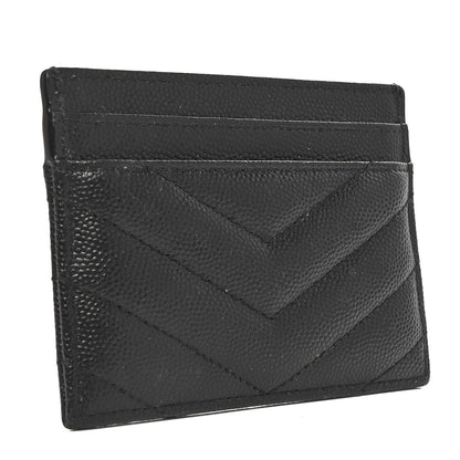 Saint Laurent Grain De Poudre Matelasse Chevron Monochrome Monogram Credit Card Case Black 3 of 8