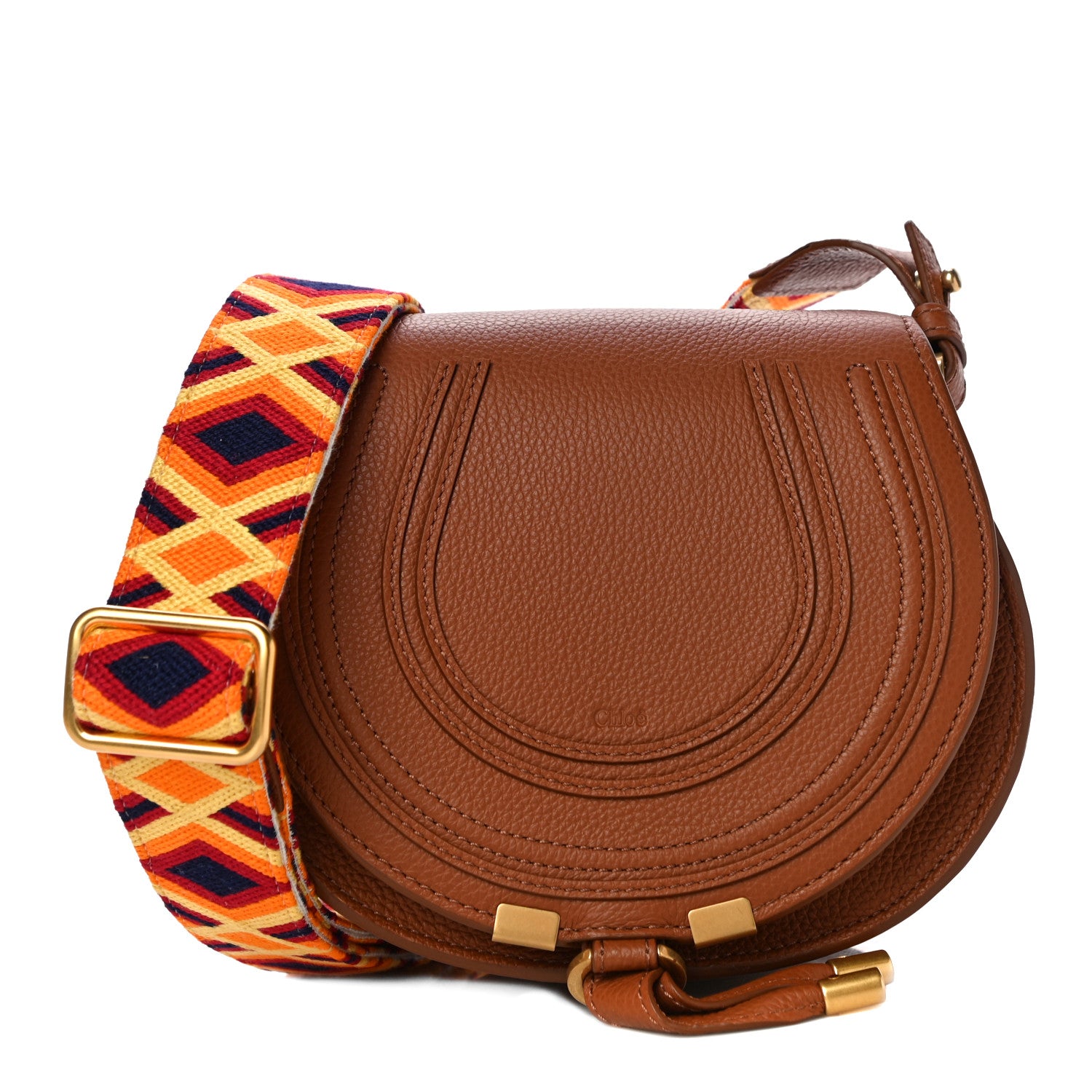 Chloe Calfskin Embroidery Mini Marcie Round Crossbody Bag Tan 1 of 13