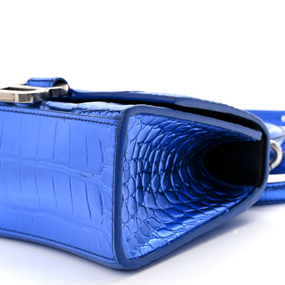 Balenciaga Metallic Shiny Calfskin Crocodile Embossed Hourglass Top Handle Bag XS Royal Blue 9 of 10