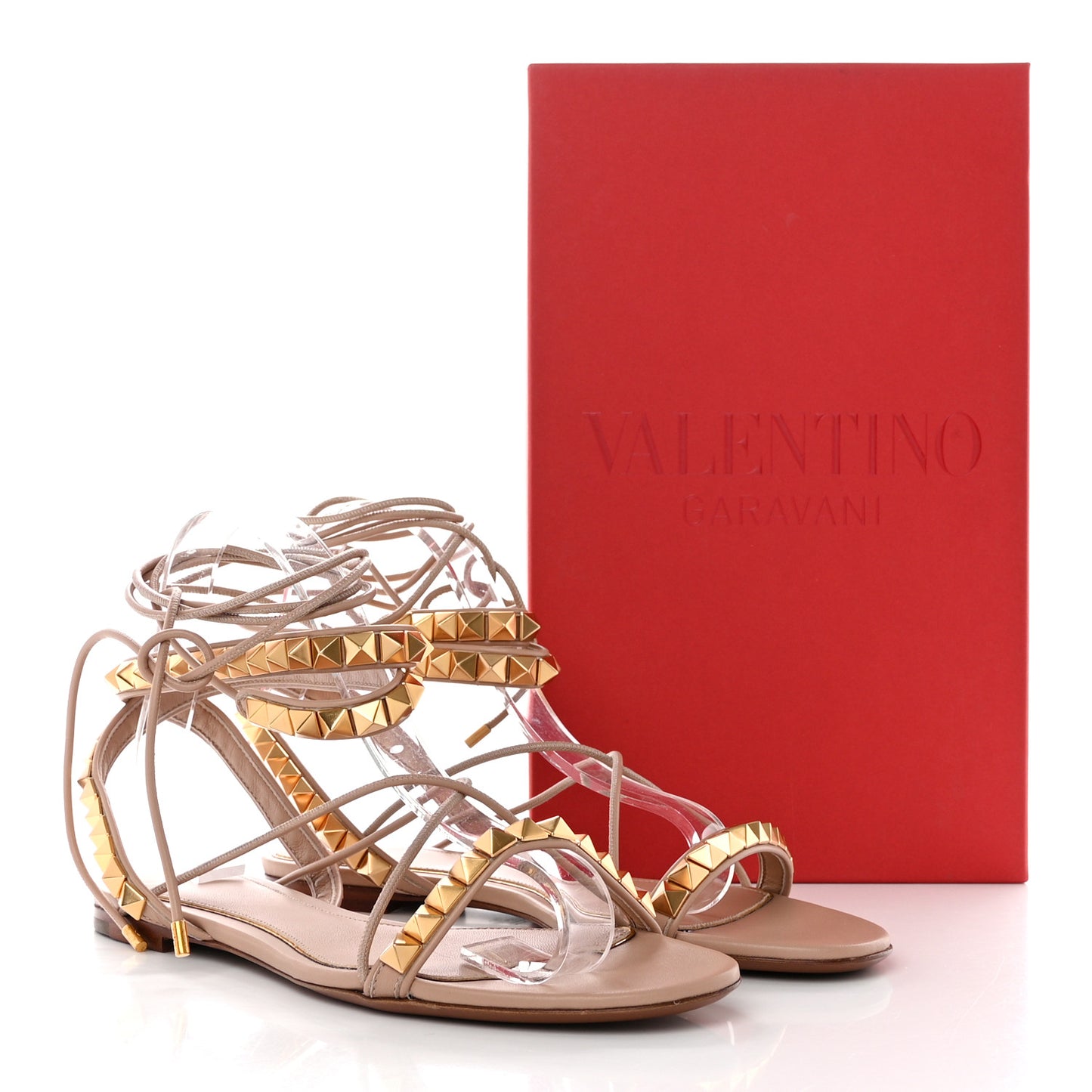 Calfskin Rockstud No Limit Gladiator Flat Sandals 39 Nude