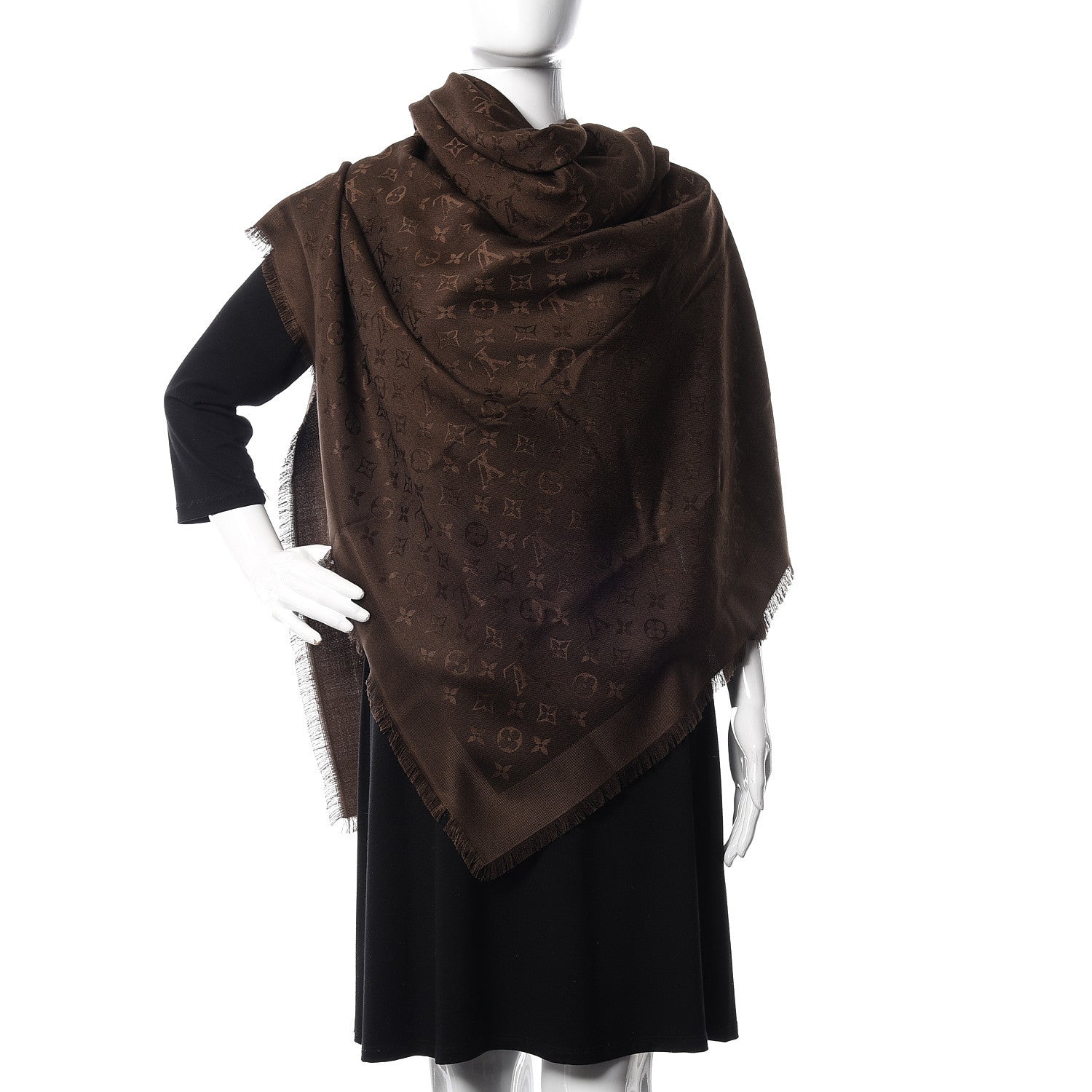 Louis Vuitton Silk Wool Monogram Shawl Brown 2 of 4