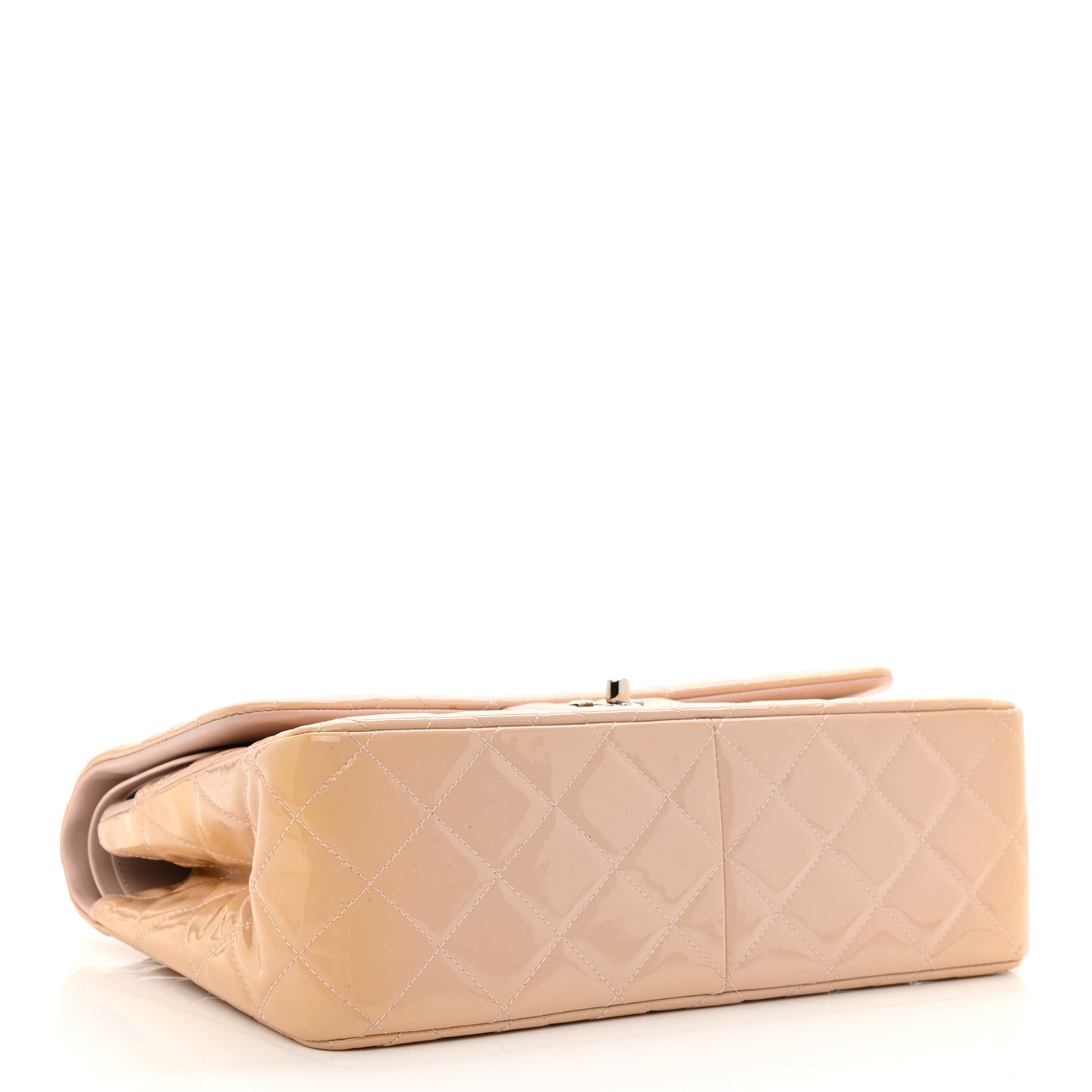 Patent Quilted Jumbo Double Flap Beige