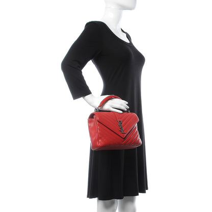 Saint Laurent Sheepskin Matelasse Chevron Monogram Medium College Bag Rouge 3 of 14