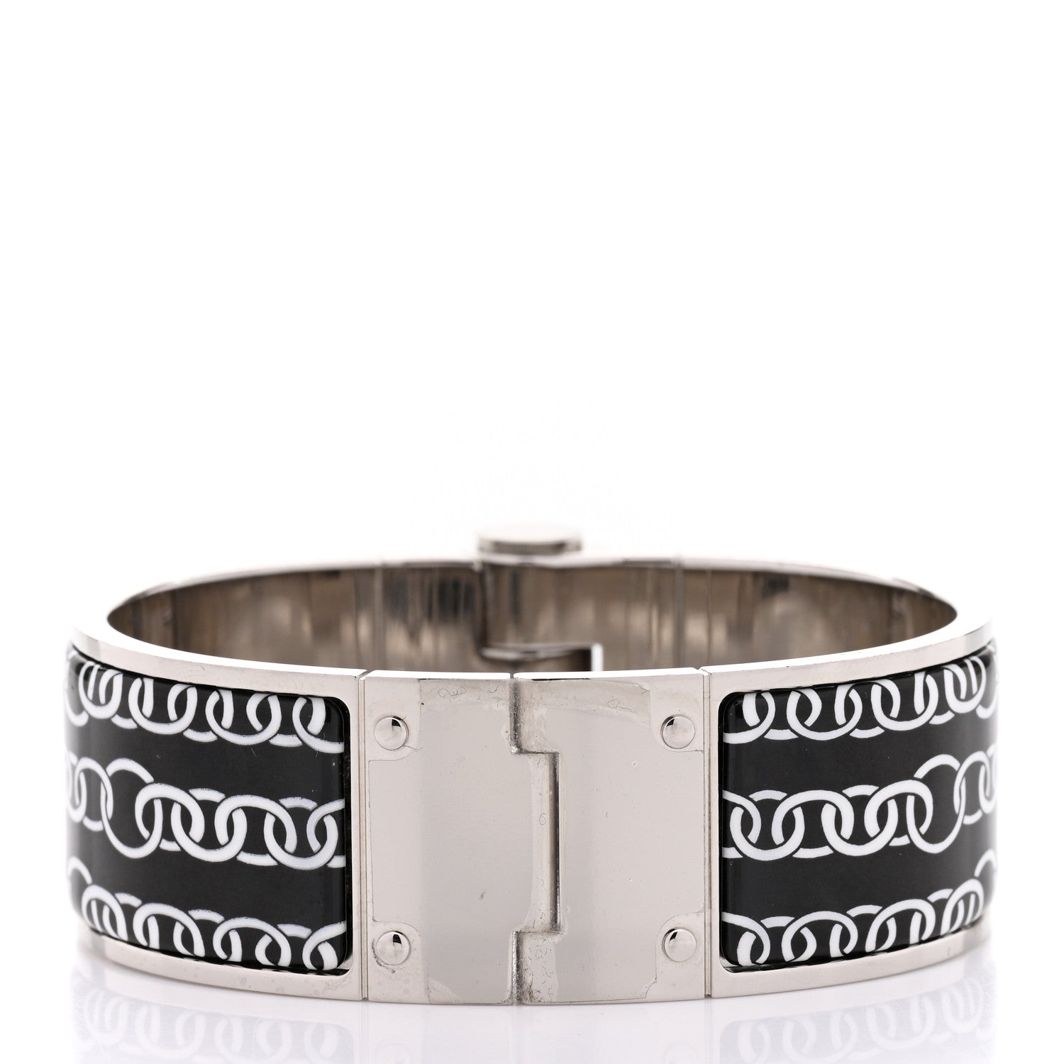 Hermes Enamel Printed Wide Balades Equestres Positif Negatif Hinged Bracelet S Black 3 of 6