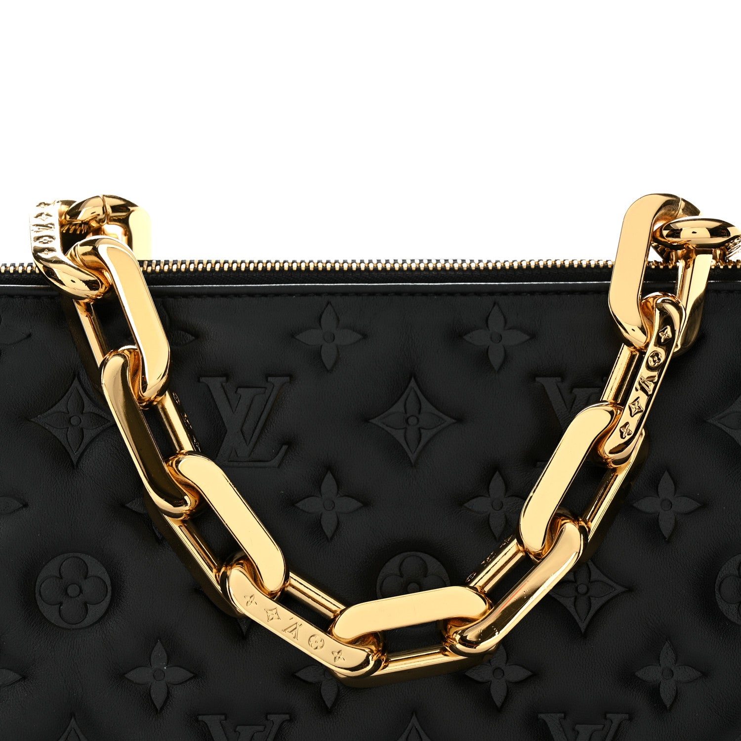Louis Vuitton Lambskin Embossed Monogram Coussin MM Black 7 of 9