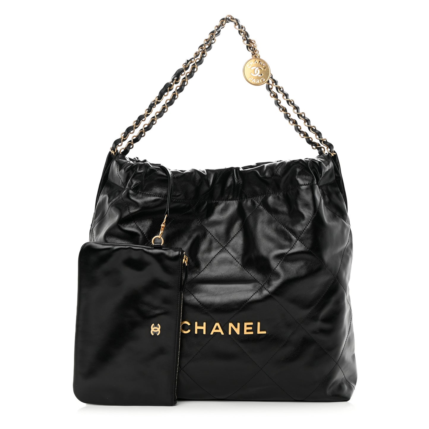 Shiny Calfskin Quilted Chanel 22 Black