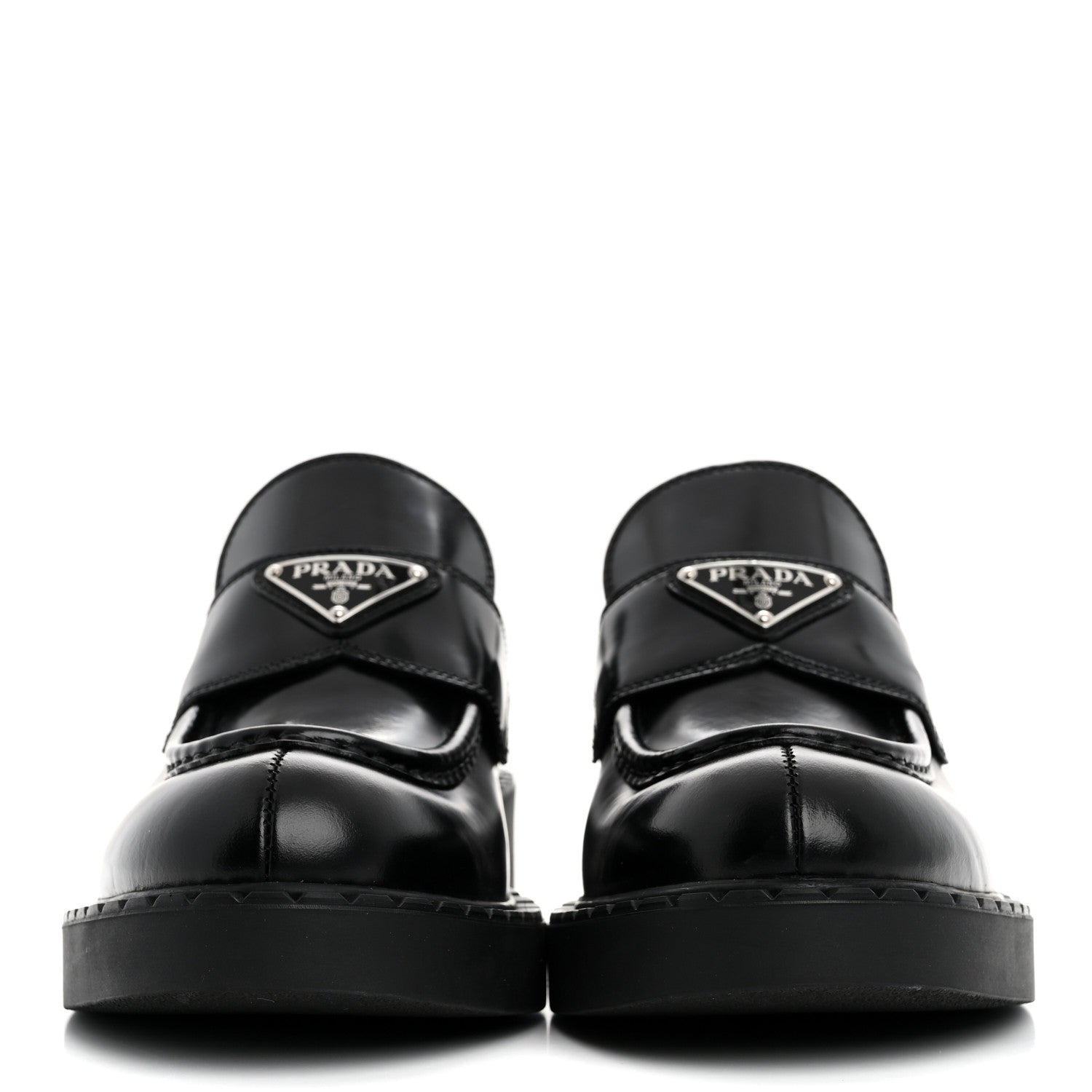 Prada Spazzolato Metal Triangle Logo 50mm Loafers 39 Black 3 of 15