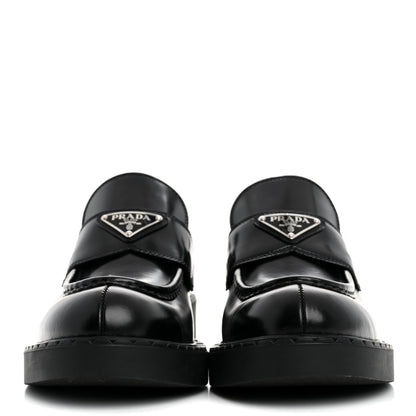 Prada Spazzolato Metal Triangle Logo 50mm Loafers 39 Black 3 of 15