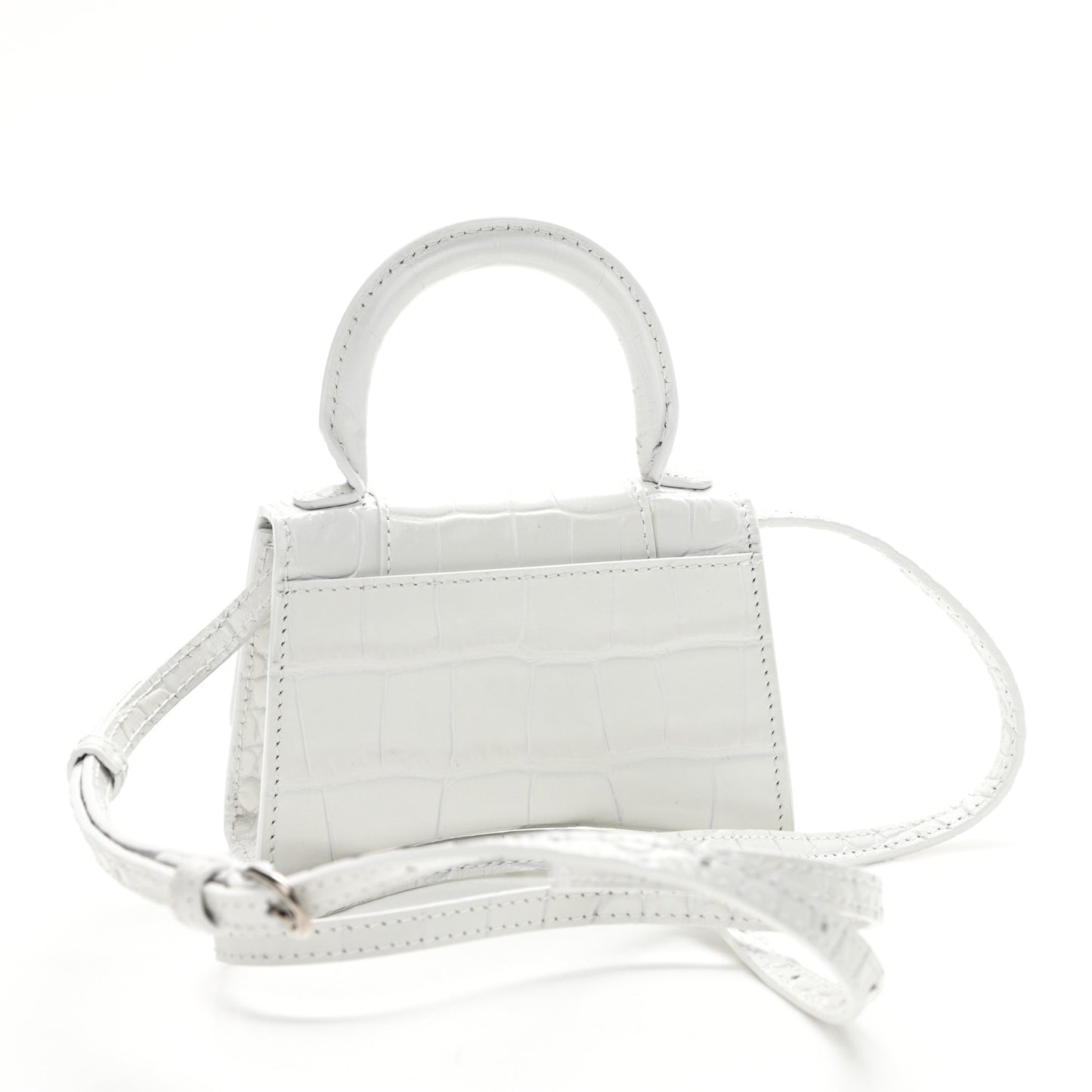 Shiny Calfskin Crocodile Embossed Hourglass Top Handle Bag Mini White