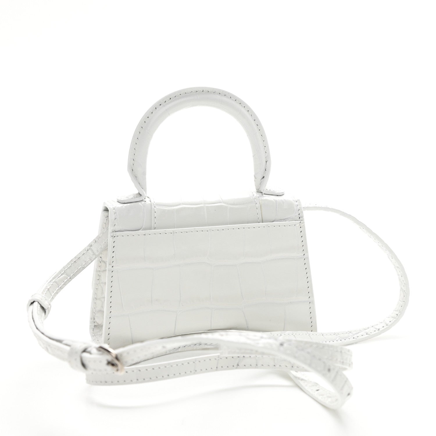 Balenciaga Shiny Calfskin Crocodile Embossed Hourglass Top Handle Bag Mini White 3 of 10