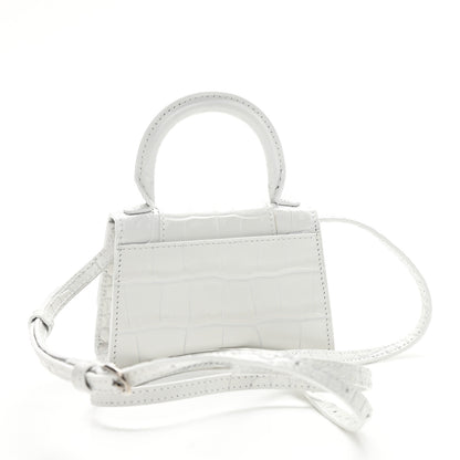 Balenciaga Shiny Calfskin Crocodile Embossed Hourglass Top Handle Bag Mini White 3 of 10