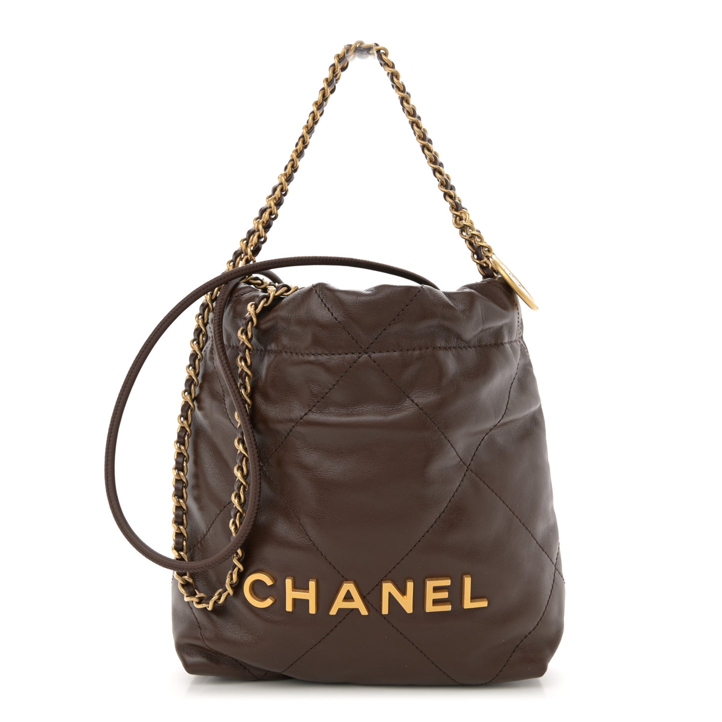 Shiny Calfskin Quilted Mini Chanel 22 Brown