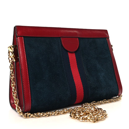 Gucci Suede Calfskin Web Small Ophidia Chain Shoulder Bag New Blue Romantic Cherry 3 of 12