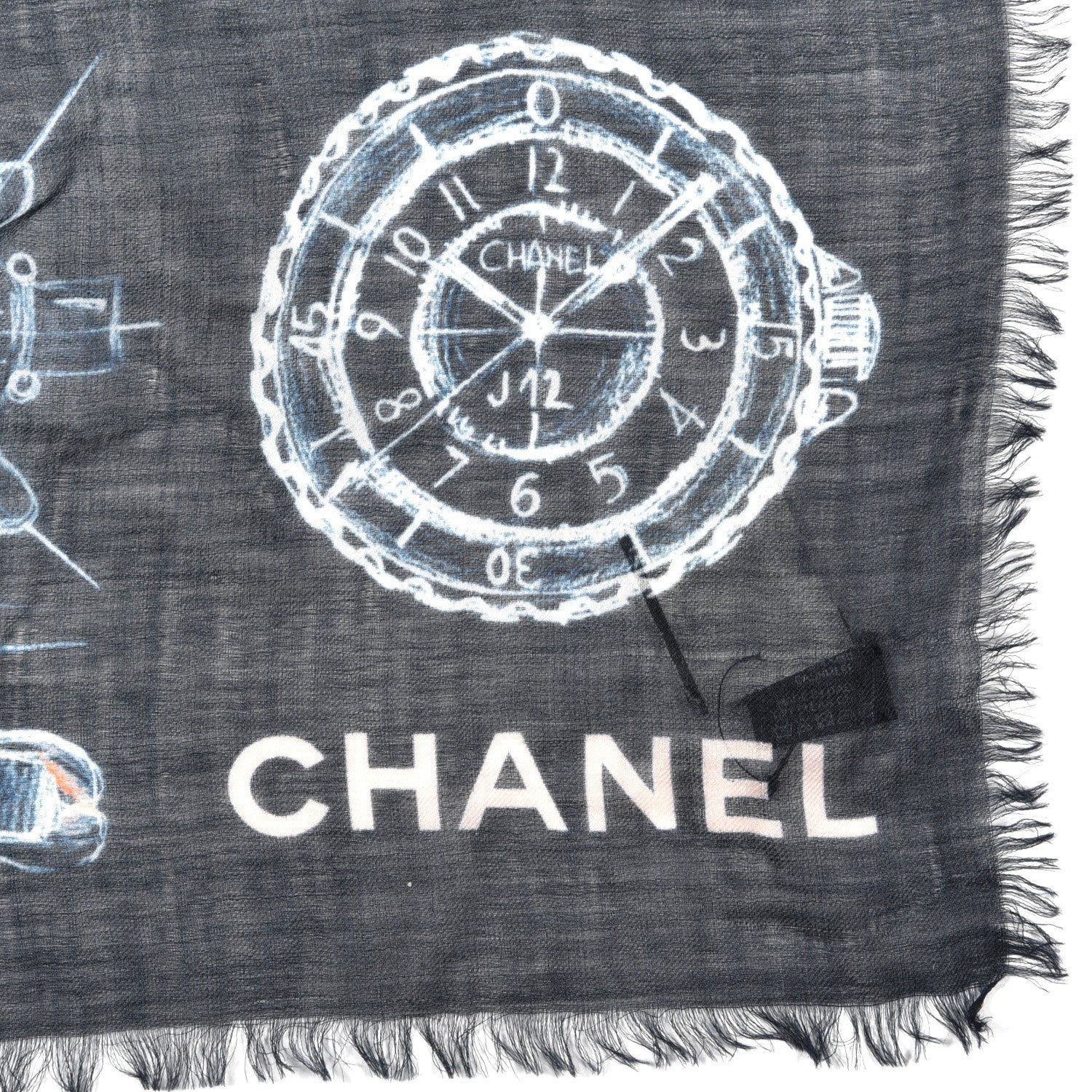 Chanel Cashmere Silk Icon Scarf Blue 3 of 4
