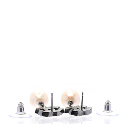Chanel Crystal Pearl CC Drop Earrings Silver Pearly White 3 of 4