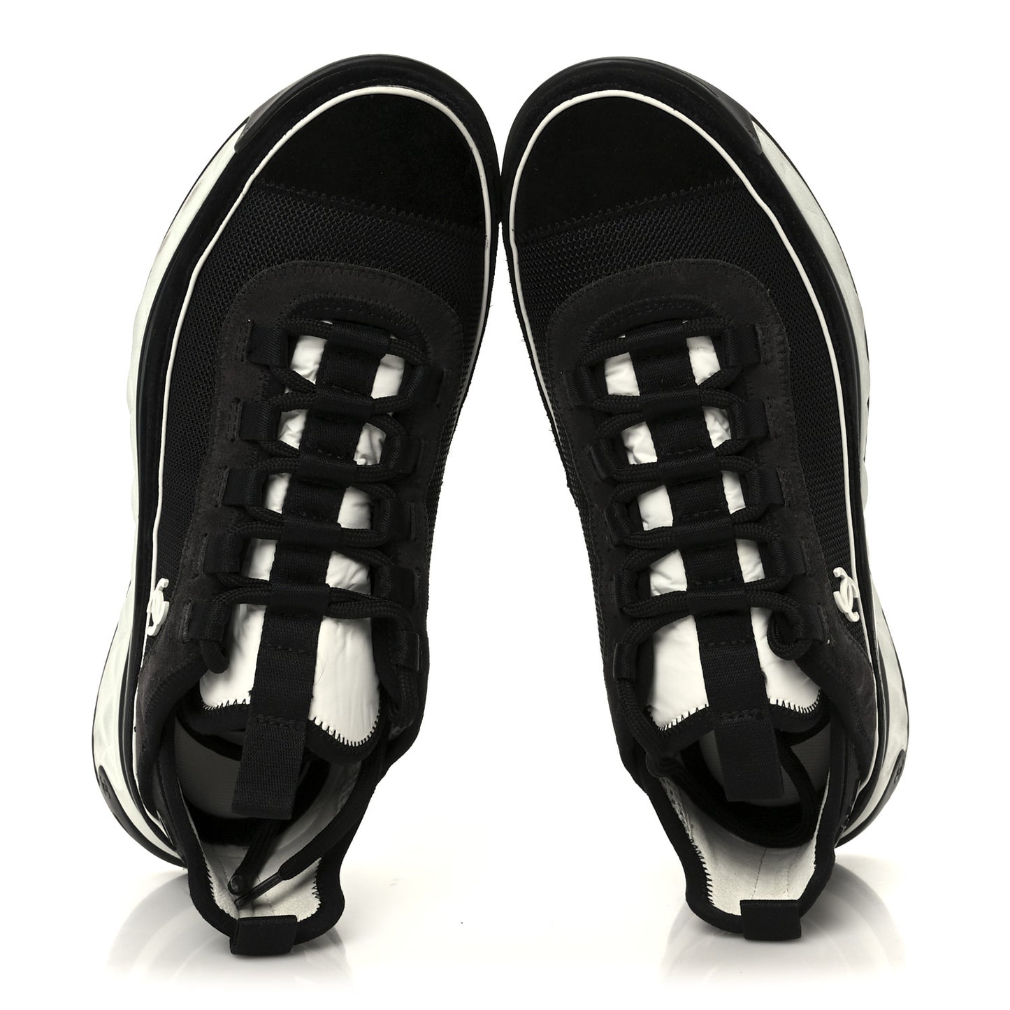 Velvet Calfskin Mixed Fibers CC Sneakers 38 Black Dark Grey
