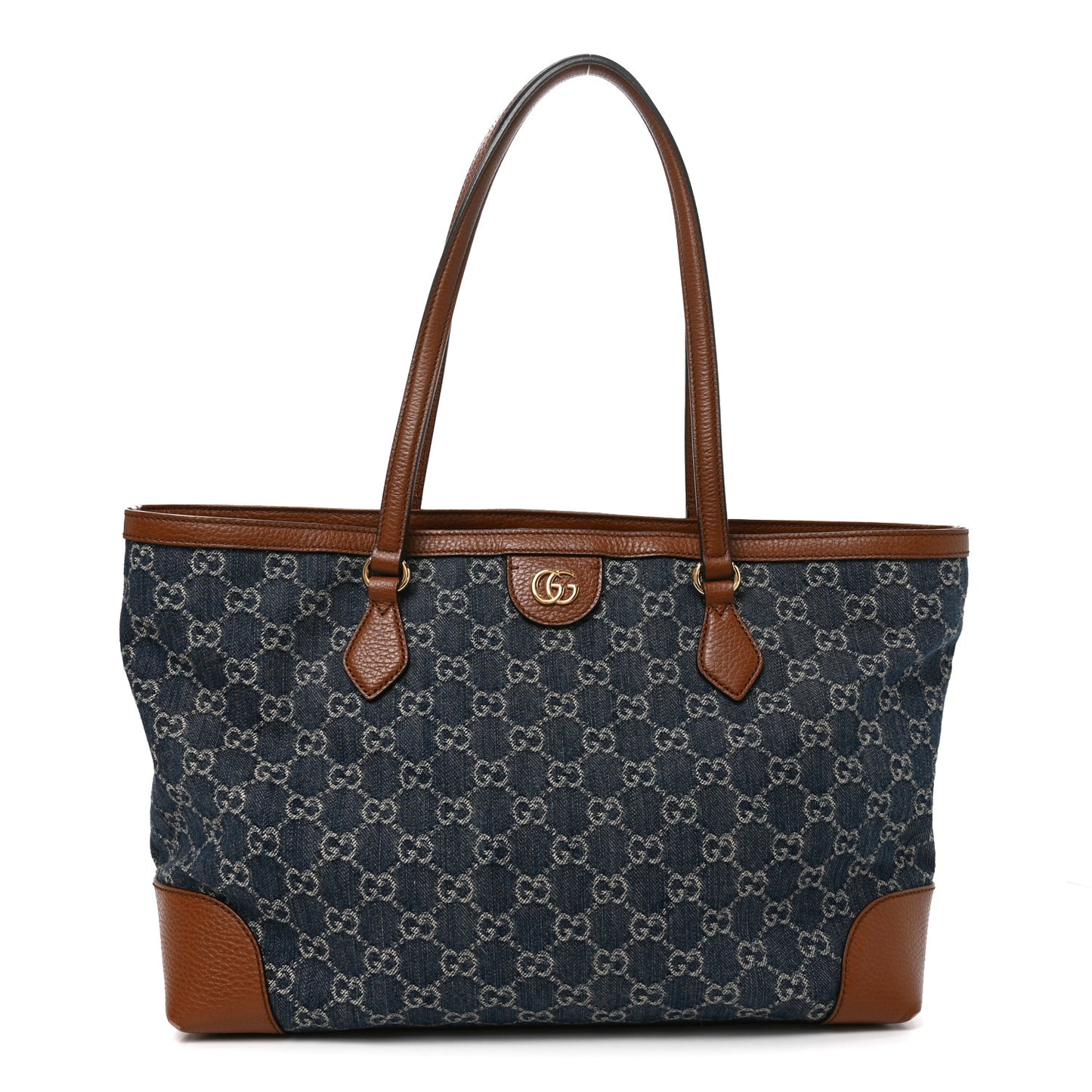 New Denim GG Monogram Medium Ophidia Shopping Tote Blue Tea Cuir